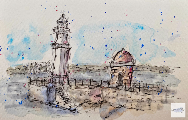 Newhaven Harbour - Original Watercolour & Pen Sketch