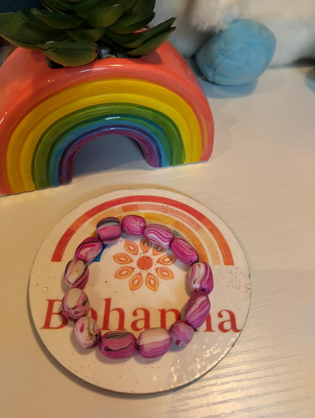 Handmade polymer clay beaded - Berry Swirl Bracelet