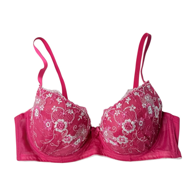 Ruby red Floral Embroidered Japanese Bra UK 34C    