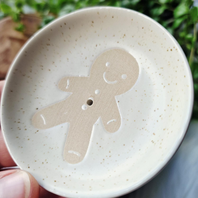 Gingerbread man ceramic incense holder 