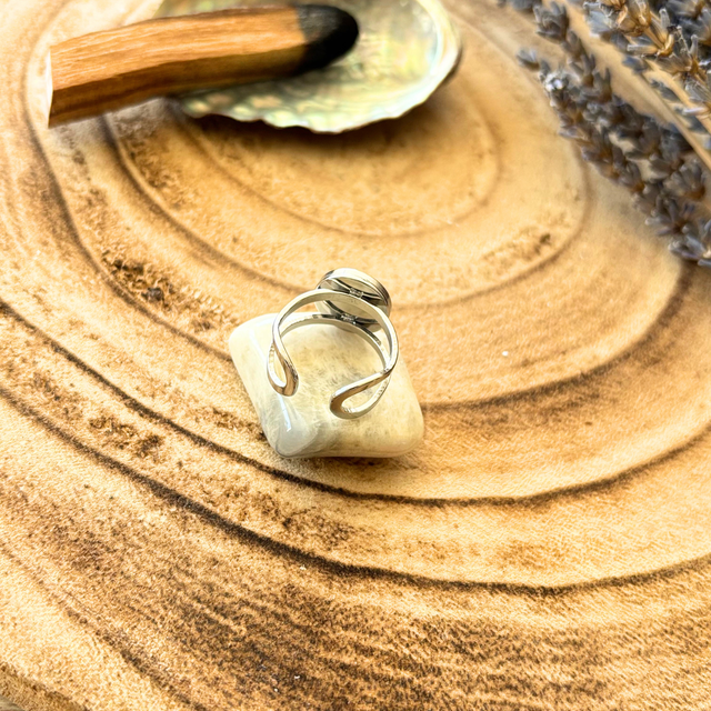 Bague réglable Oeil de tigre & inox couleur argenté