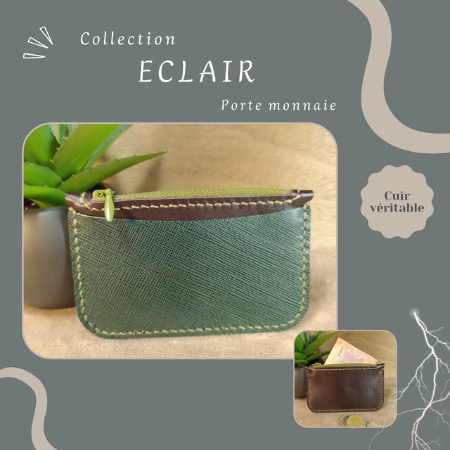 ECLAIR porte monnaie/carte - Marron &amp; Vert anglais
