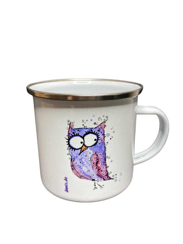 Emailletasse "Lila Eule"
