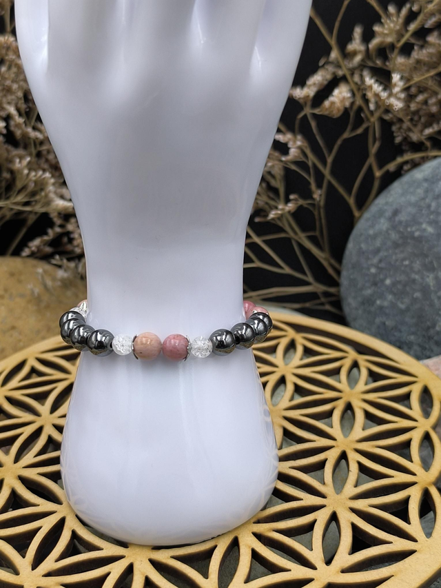 BP.037 Bracelet hématite rhodonite cristal 