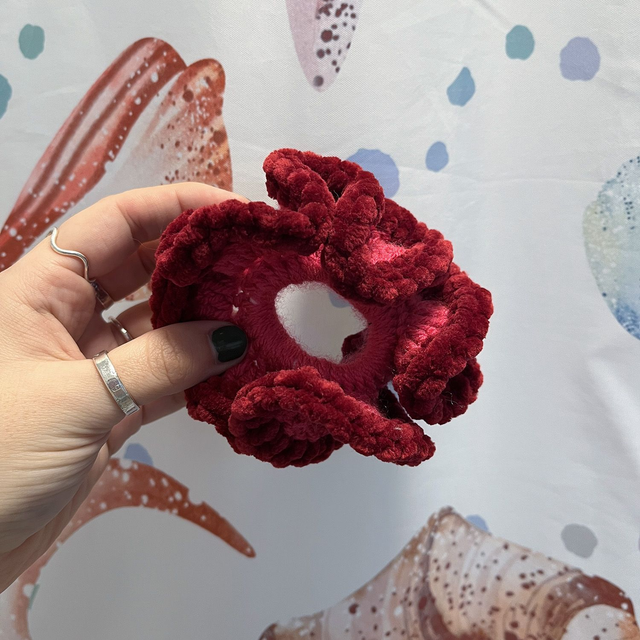 Coral and Burgundy Mini Scrunchie