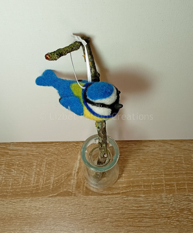 Blue Tit decoration, felted Blue Tit