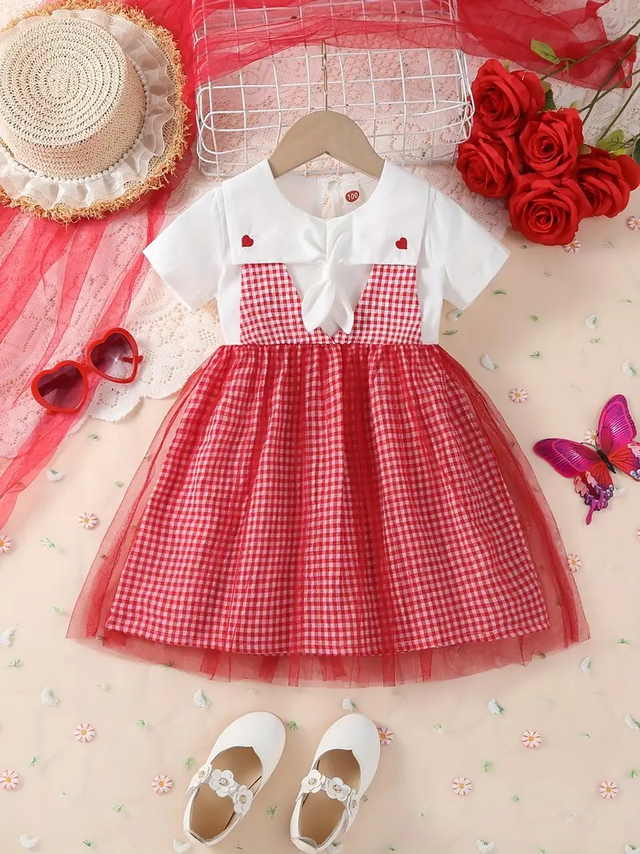 Children's Summer Dress Plaid Short Sleeve Dress