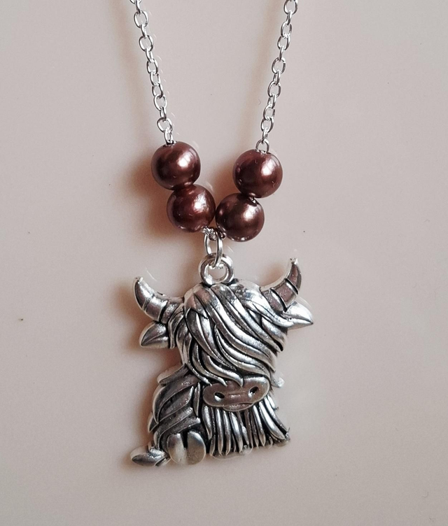 Highland cow pendant necklace with silver plated chain