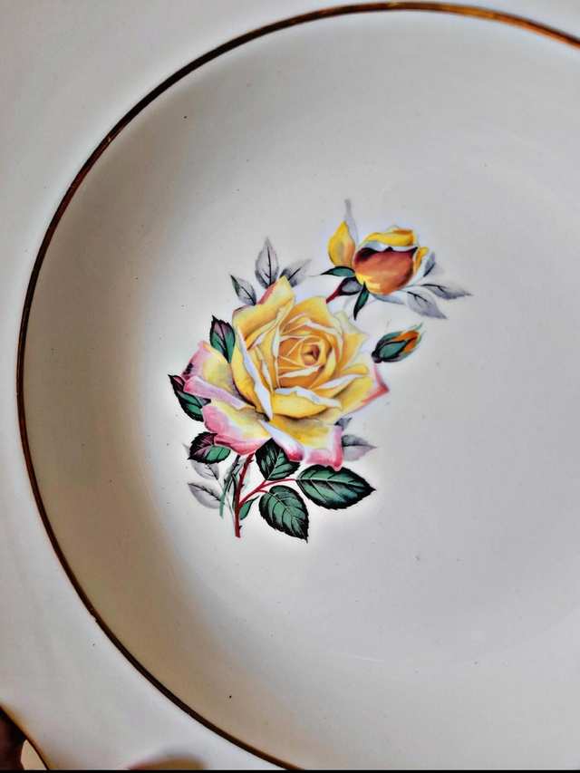 Assiettes creuses Gien Gardanne, roses couleur jaune