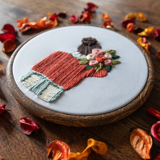 Broderie - la femme au bouquet -