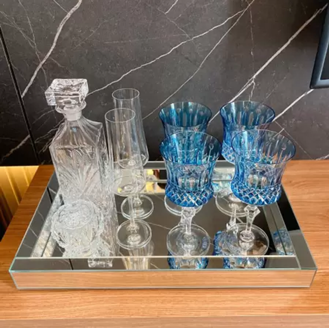 Bandeja Espelhada Decorativa para Sala Jantar Bebidas Bar 30x50