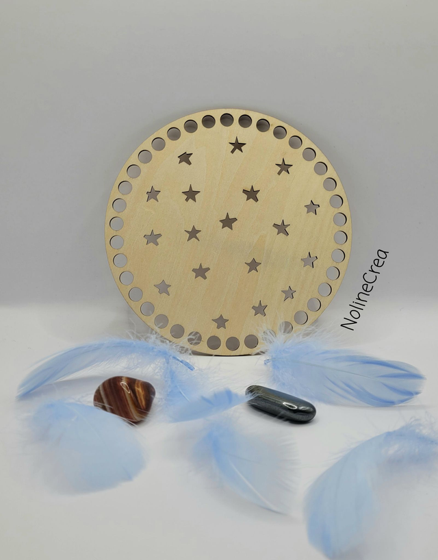 Base ronde en bois motif petites étoiles, base ronde bois 15 cm pour crochet