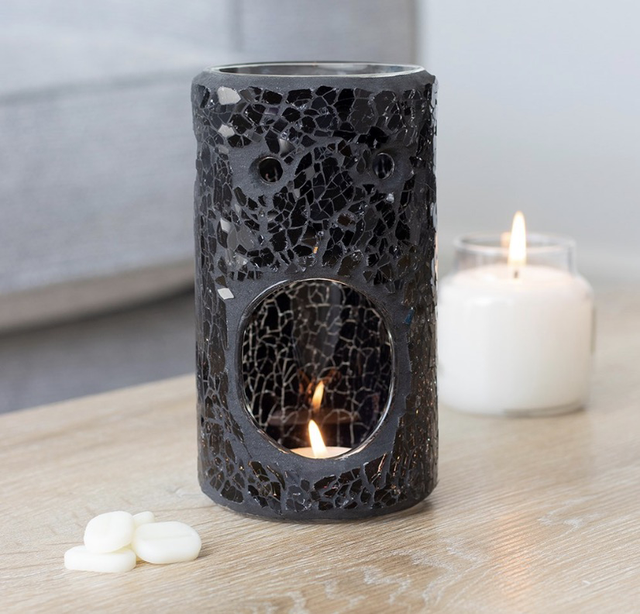 Black Mirrored Crackle Pillar Oil &amp; Wax Burner