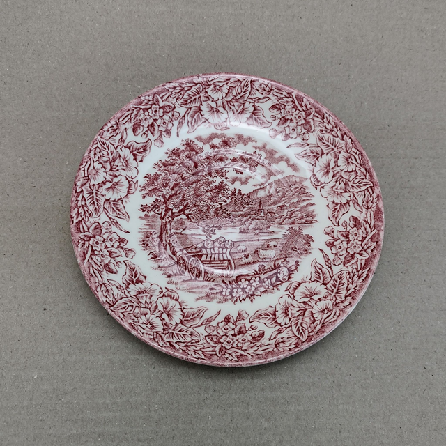 English Ironstone Tableware | Schoteltje (diameter 14 cm | hoogte 2 cm) Rond met &#039;English Country&#039; decor in roze kleur | Vintage