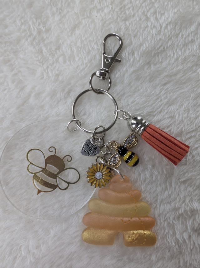 Bee Themed Keyring (Triangular Bee Hive Design)