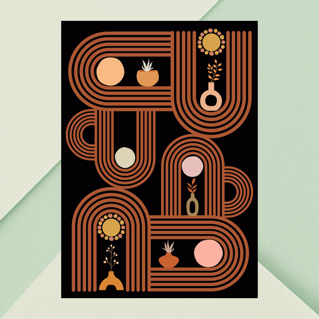 Oasis Vintage – Impression Géométrique Bohème aux Tons Terres / Vintage Oasis – Bohemian Geometric Print with Earth Tones