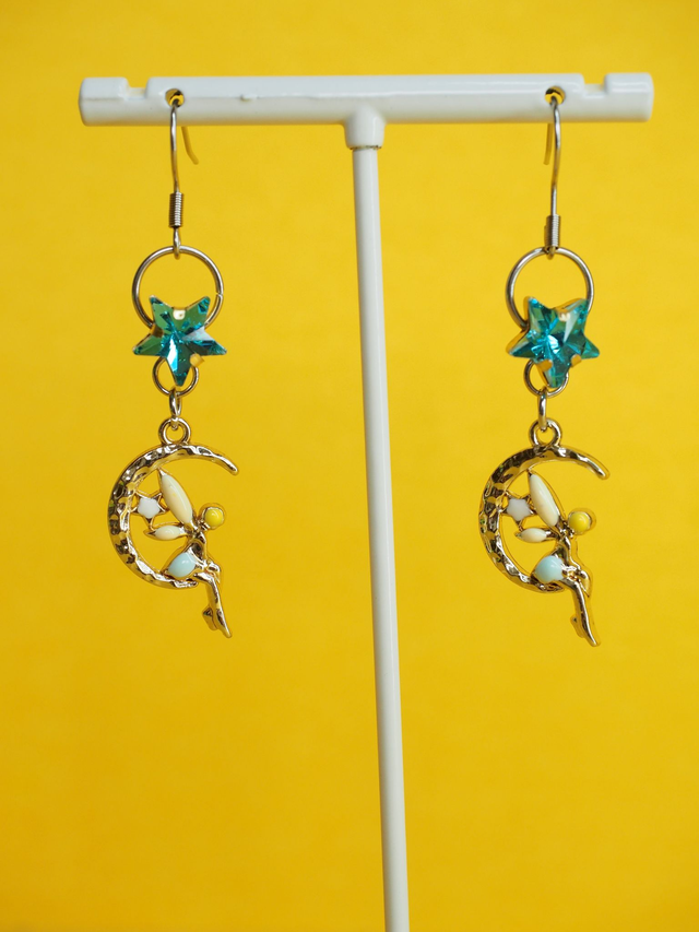 Fairy &amp; Blue Star Charm Earrings