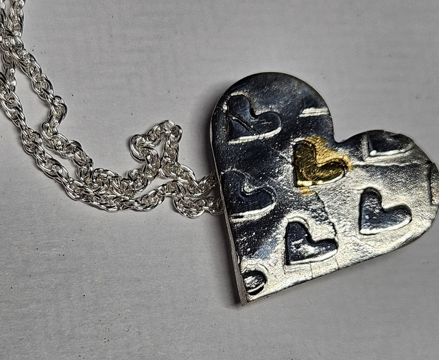 A piece of my heart fine silver with 24K gold foil detail
