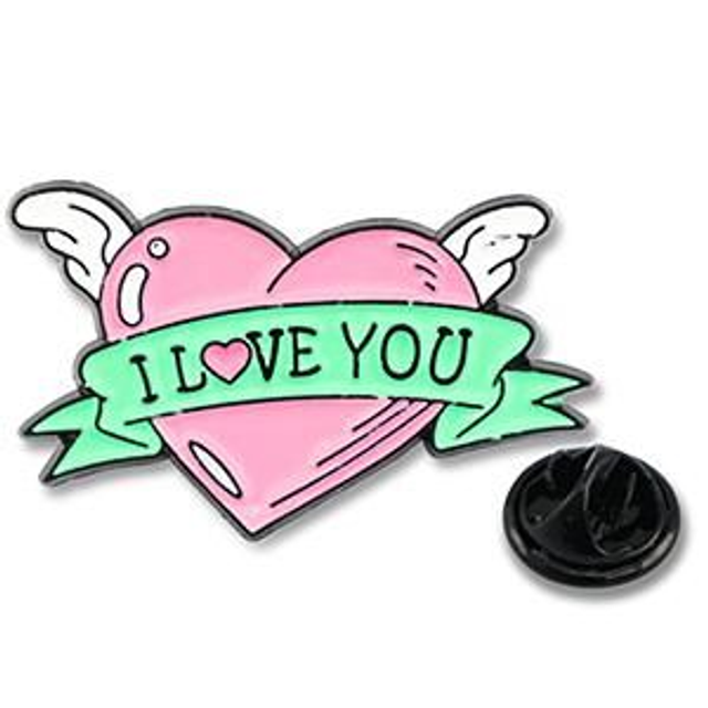 Pin&#039;s cœur avec aile &quot;I love you&quot;