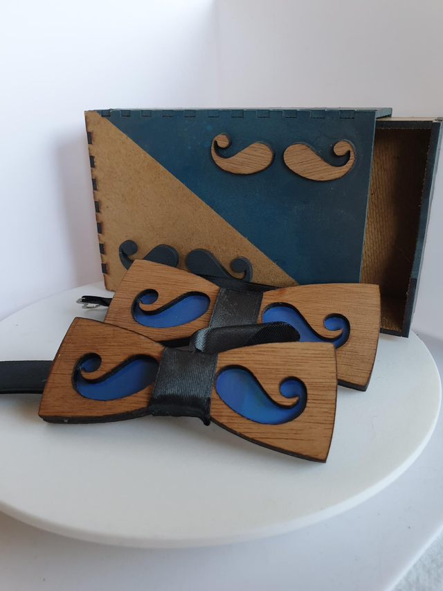 Lot de 2 nœud papillon en bois adulte/enfant 