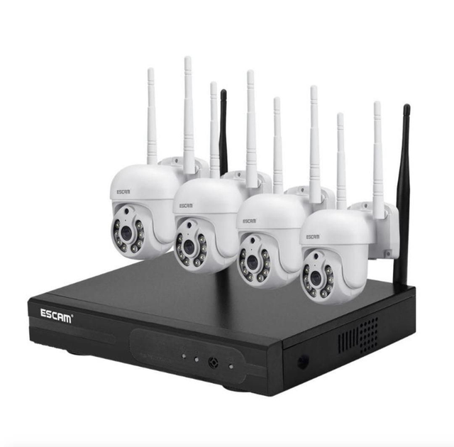 Kit videovigilancia IP Escam WNK714 Wifi 3MP 4 Cámaras Blanco
