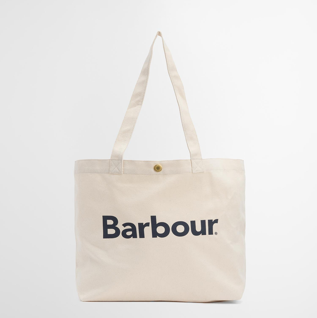 Barbour Logo Tote Bag Ecru Navy