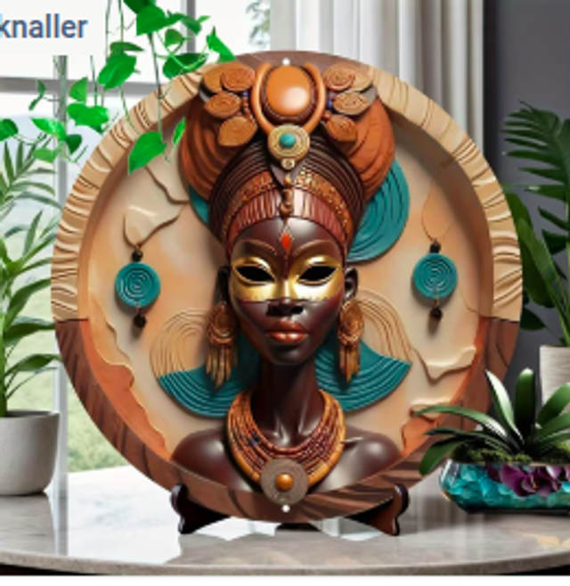 Wanddecoratie metalen bord Afrikaanse stam (20cm diameter)