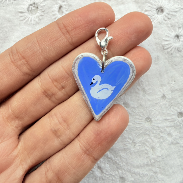 Blue Silver Heart Swan Charm