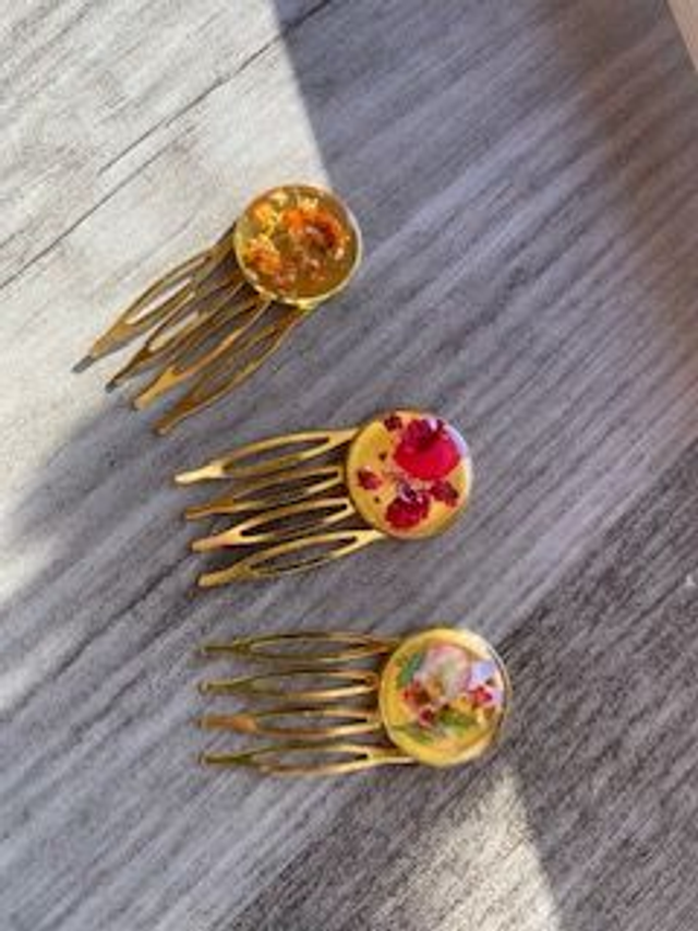 Pince à cheveux résine - fleurs séchées 