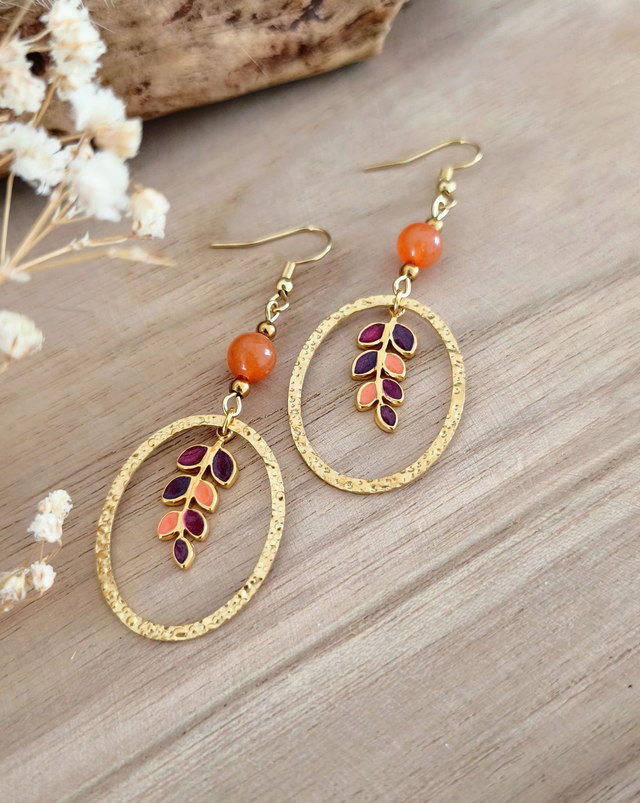 A Boucles d'oreilles Aventurine orange