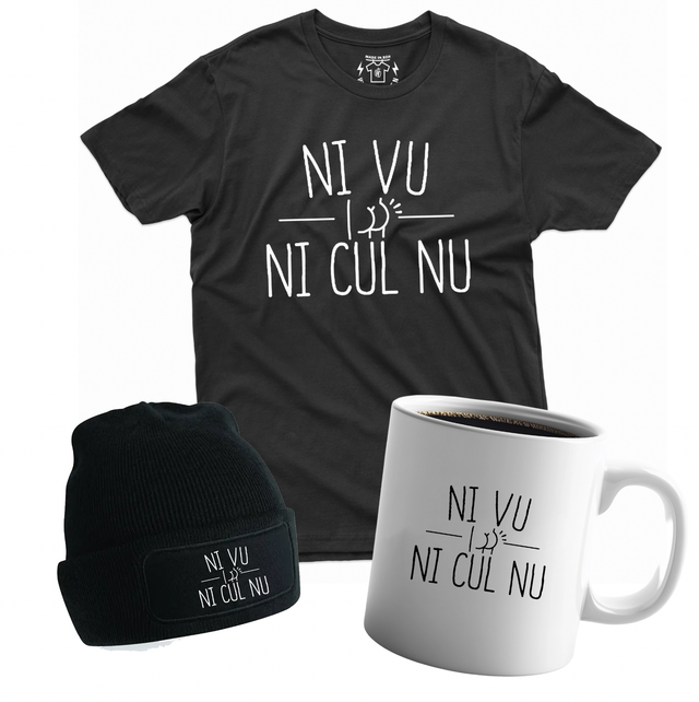 "NI VU NI CUL NU" Tshirt, Sweat, Bonnet, Totebag, Mug