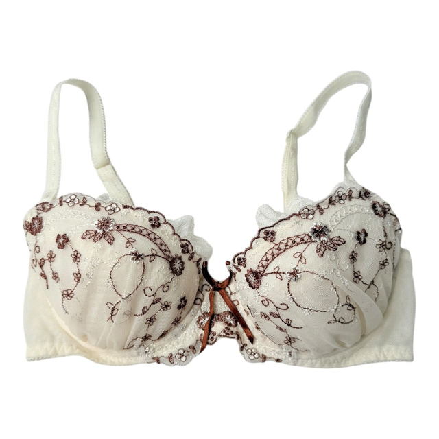 Cream + brown regal embroidered Japanese Bra UK 30C 