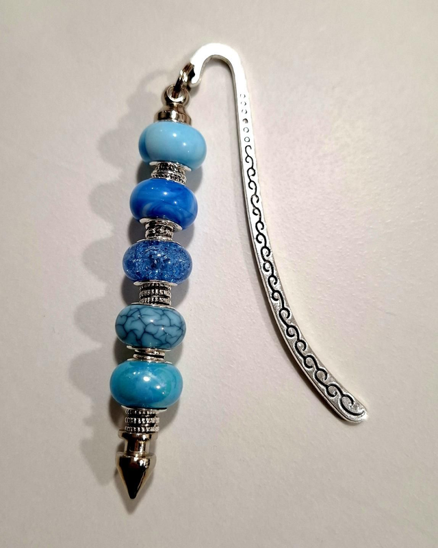 Blue and silver beaded bookmark 