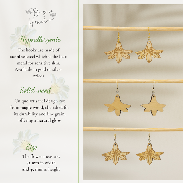 Boucles d'oreilles en Bois / Wood Earrings - Naupaka Kahakai