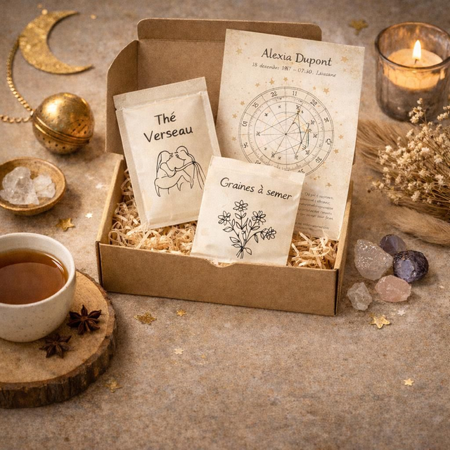 Mini box astro - 1 mini sachet de graines à semer illustré du signe astrologique et 1 sachet de thé ou infusion du signe astrologique
