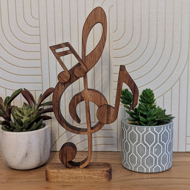 Clef de sol et notes en acacia
