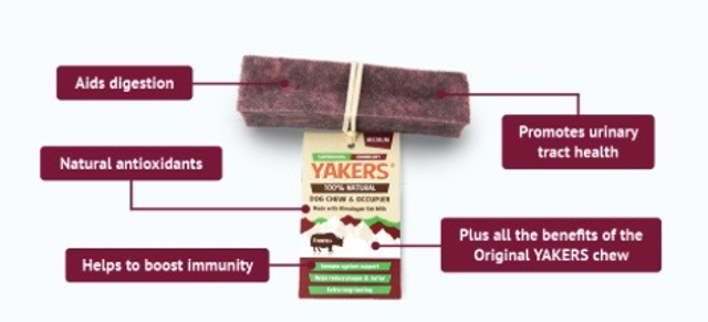 Yakers 100% Natural, long lasting dog chew Superfoods-Cranberry-Medium size