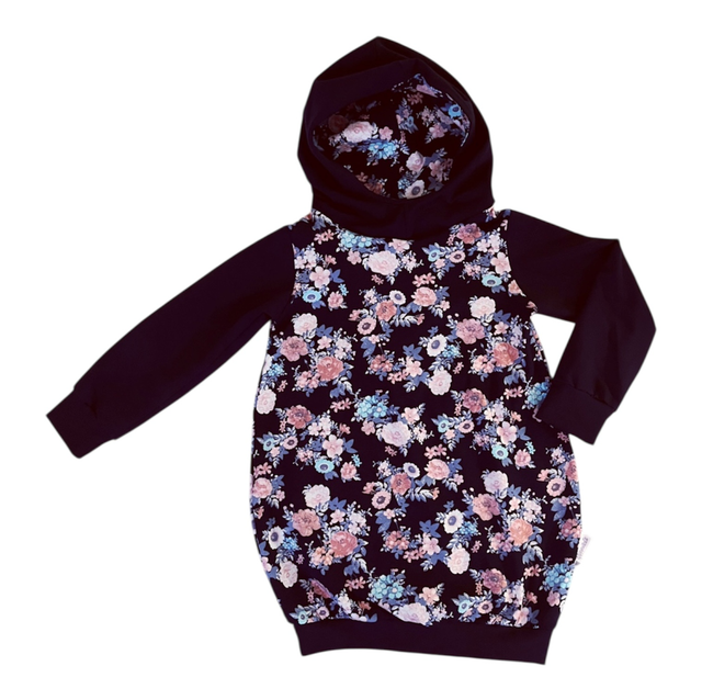 Ballonkleid mit Kapuze „Blumen blau“ 74/80-110/116 