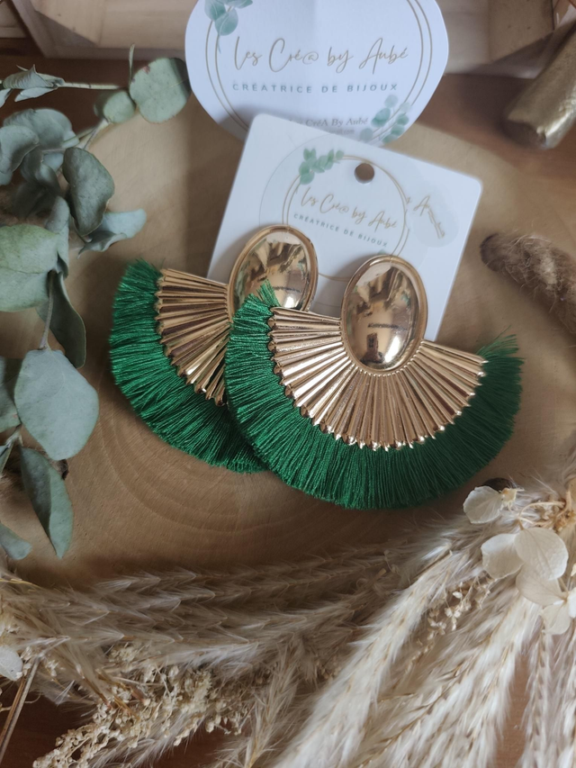 BO BOHEME DEMI LUNE GOLD / POMPONS VERT BRESIL 0000717