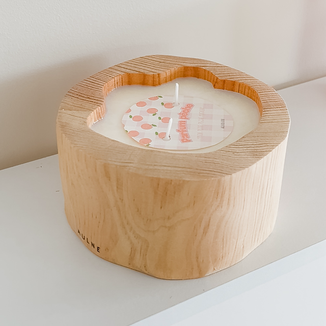 Bougie pêche avec pot en bois