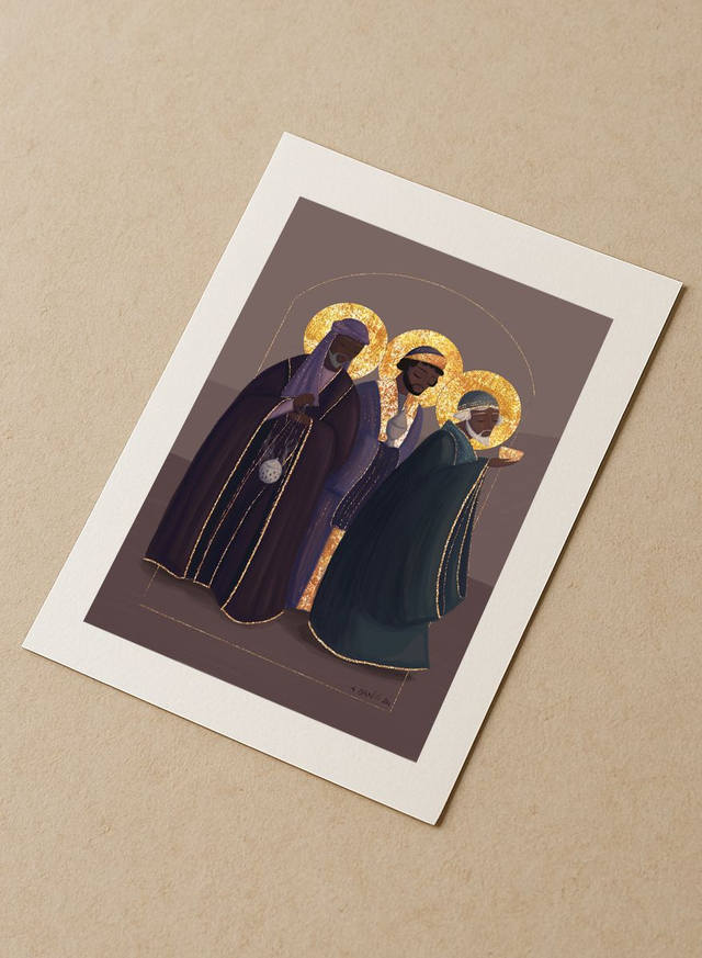 Les rois mages - Tirage d'art rehaussé de doré