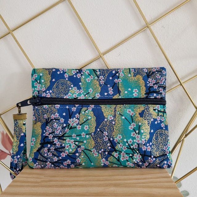 Porte-monnaie zip devant "Akina" turquoise doré