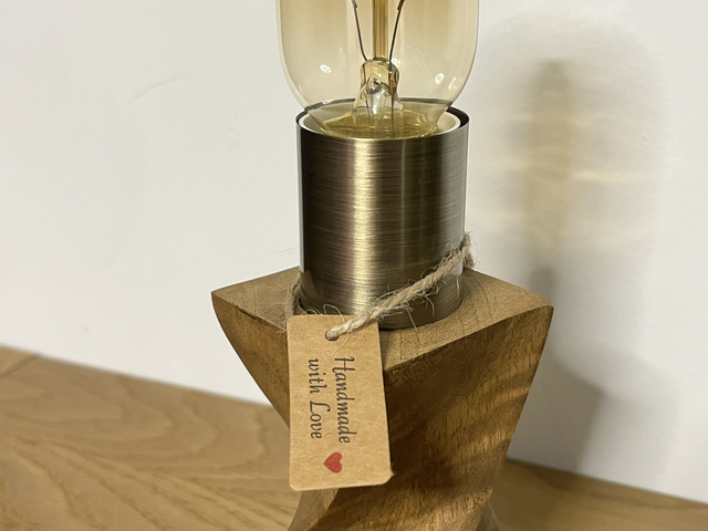 Room lamp made of mango wood and an Edison light bulb.