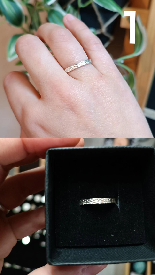 Bague fine martelé, anneau plaqué argent