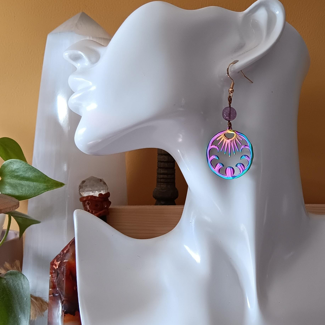 Fluorite Crystal Bead Rose Gold Earrings