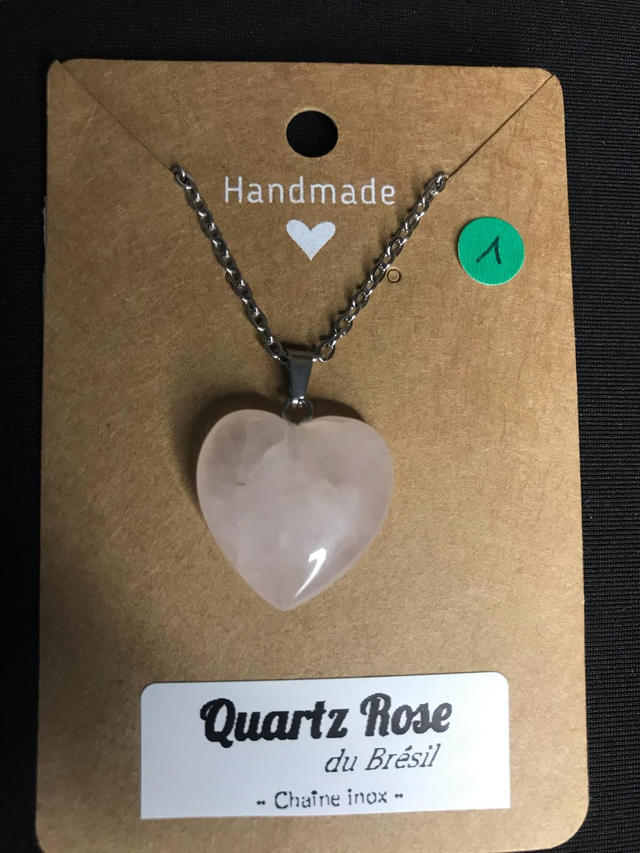 QUARTZ ROSE - Pendentif cœur N°1 avec chaîne inox[Brésil]