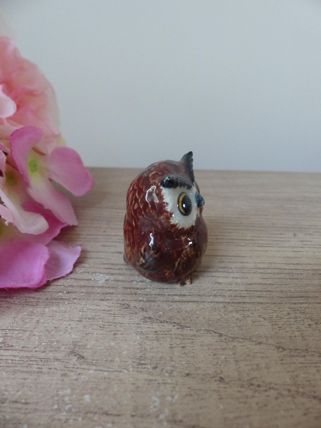 Petit hibou miniature en céramique peint à la main – Figurine vintage porte-bonheur à collectionner, décoration originale, cadeau animalier
