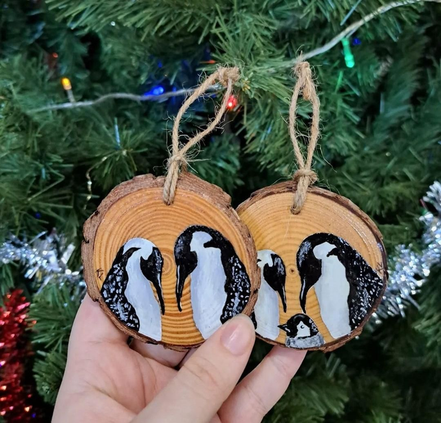 Hand-Painted Penguin Woodslice