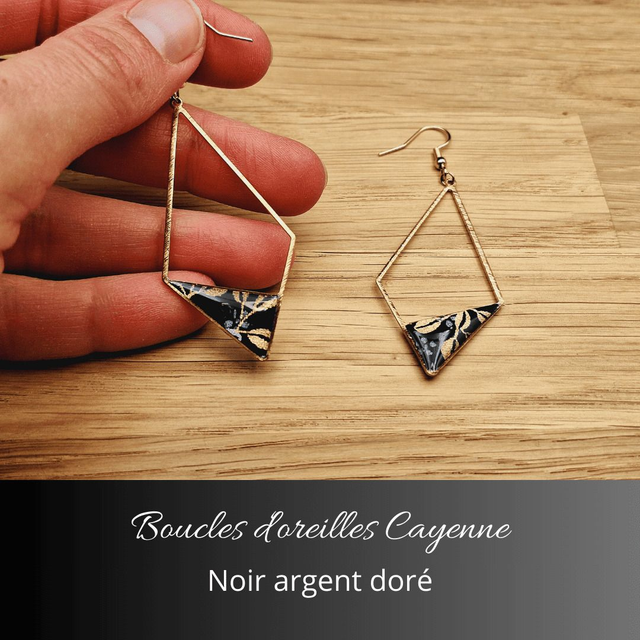 Boucles d&#039;oreilles Cayenne - Noir, argent, or