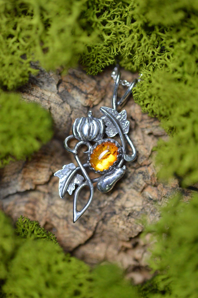 Pendentif Elfique - Ambre d&#039;Automne, Citrouille et Butternut